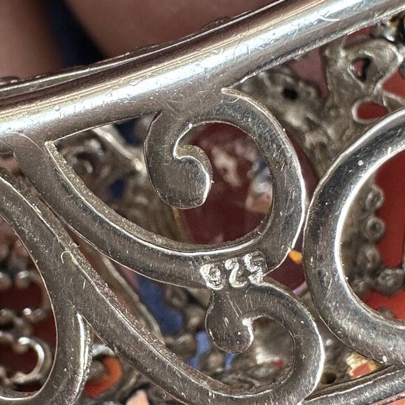 Necklace w Slide Pendant 17" Oval Pink Gem Ornate 925 Sterling Gold Plated 22.3g - Picture 7 of 12